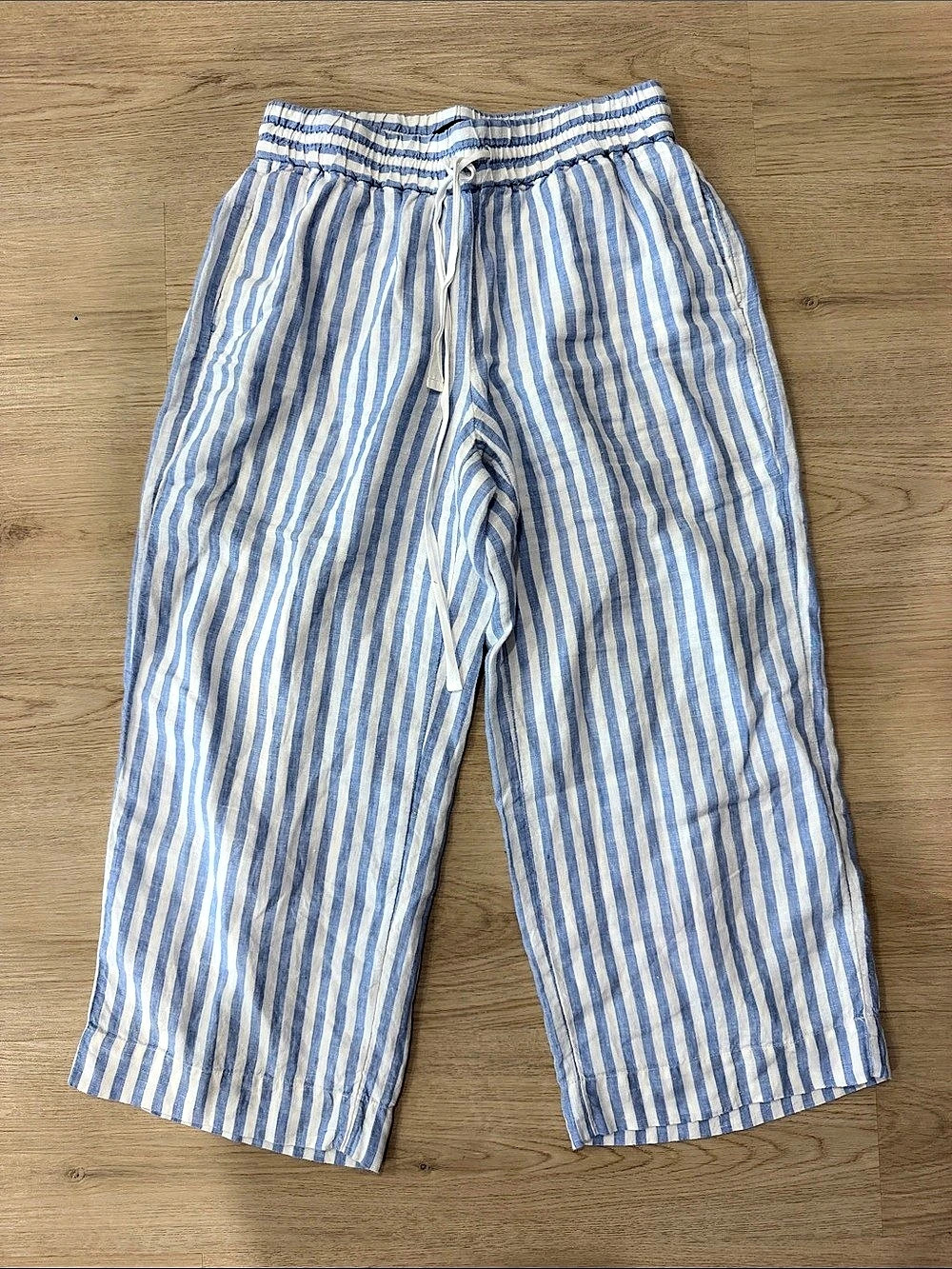 J.Crew Soleil pant in striped linen Blue & White Wide Leg Pants Small